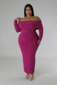 Off Shoulders Stretch Dress - Fuschia