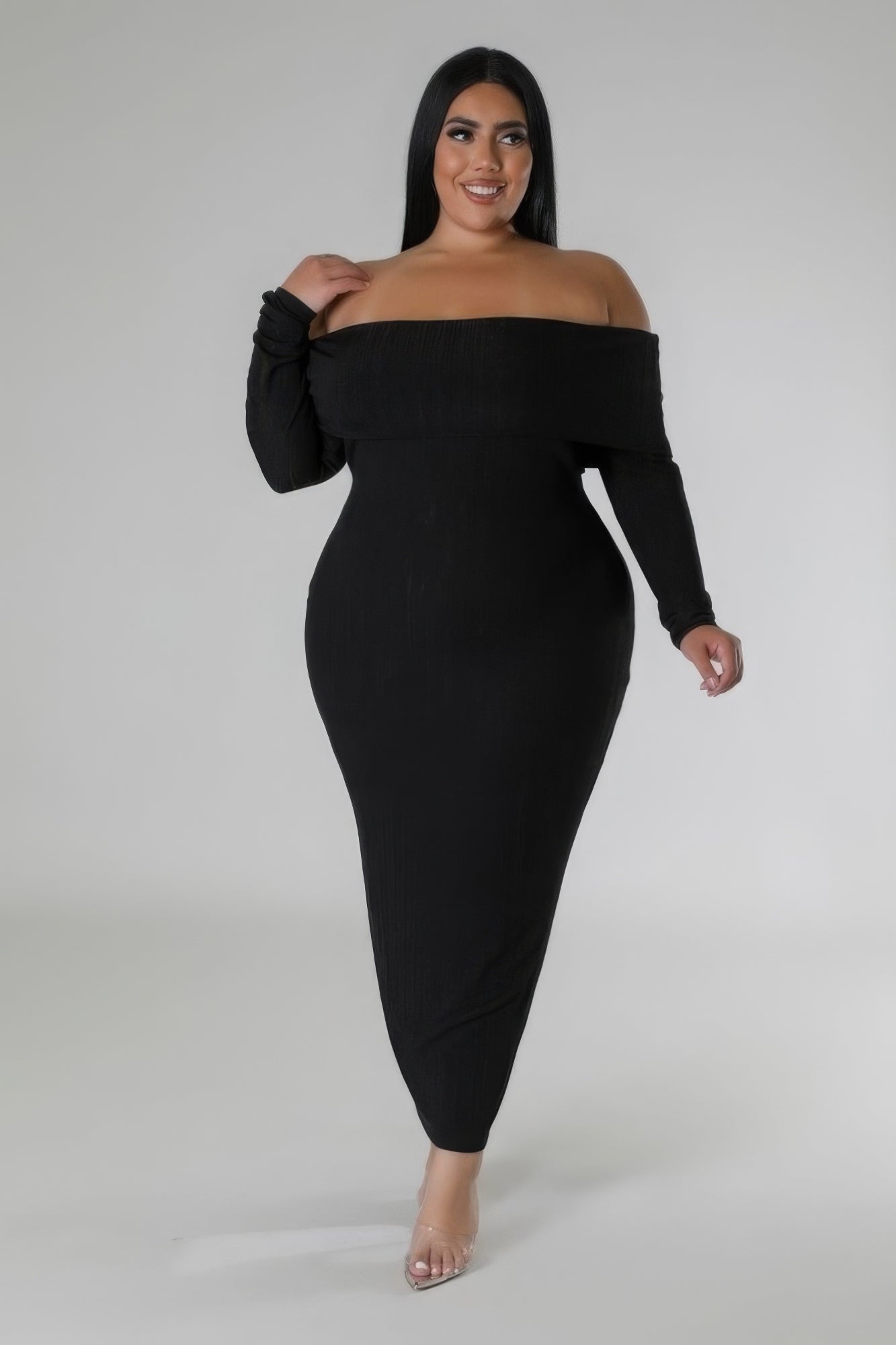 Off Shoulders Stretch Dress - Black