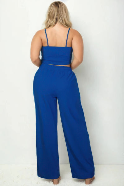 Plus Bustier Crop Cami Top & Slant Pocket Straight Pants - Royal Blue