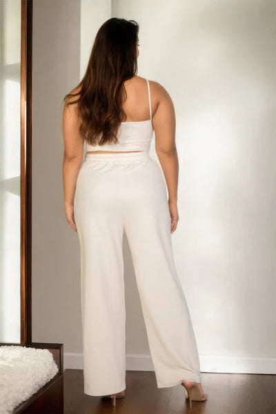 Plus Bustier Crop Cami Top & Slant Pocket Straight Pants - White