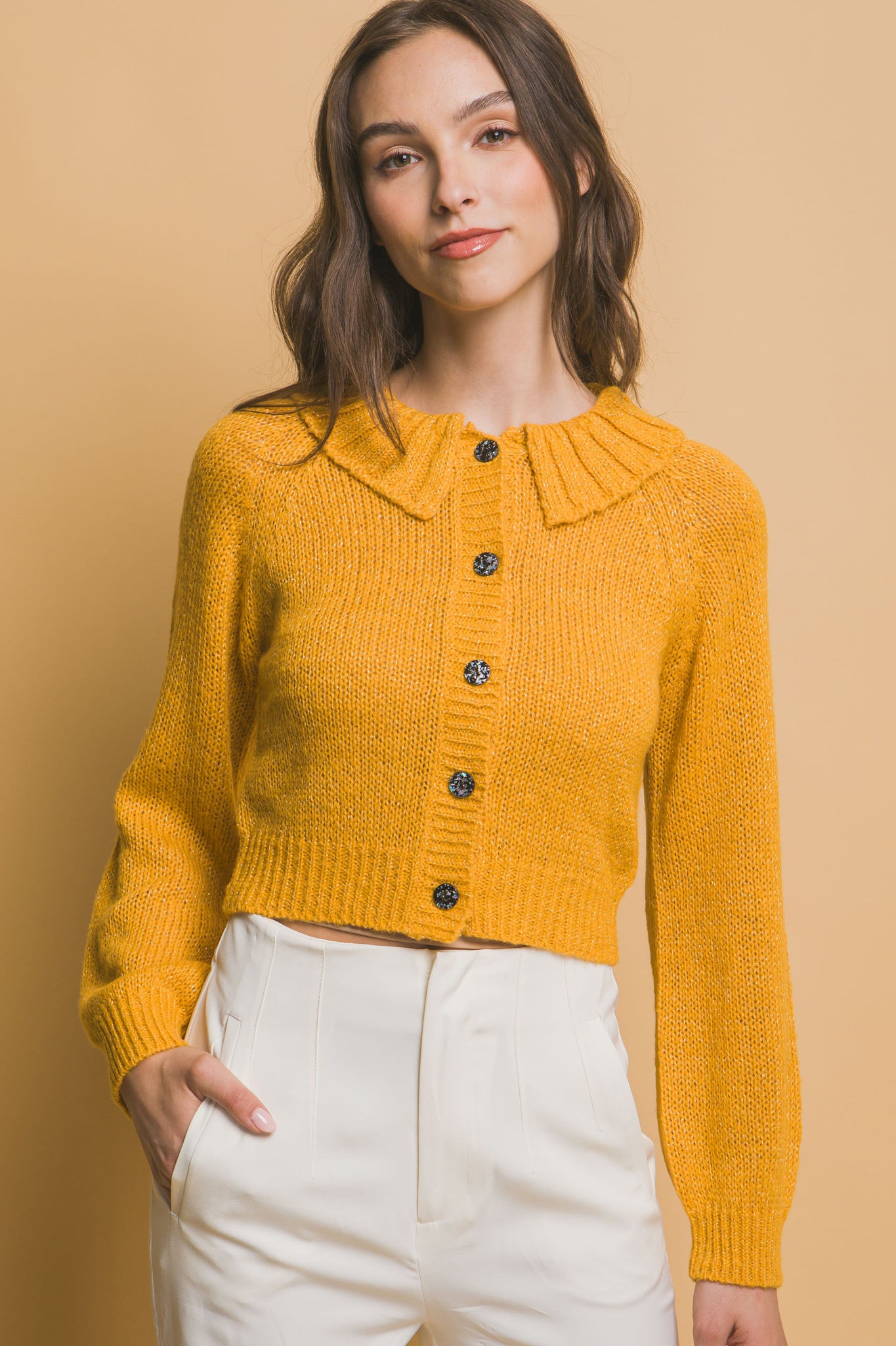 Short collard sweater - Yellow