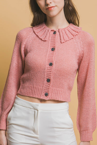 Short collard sweater - Pink