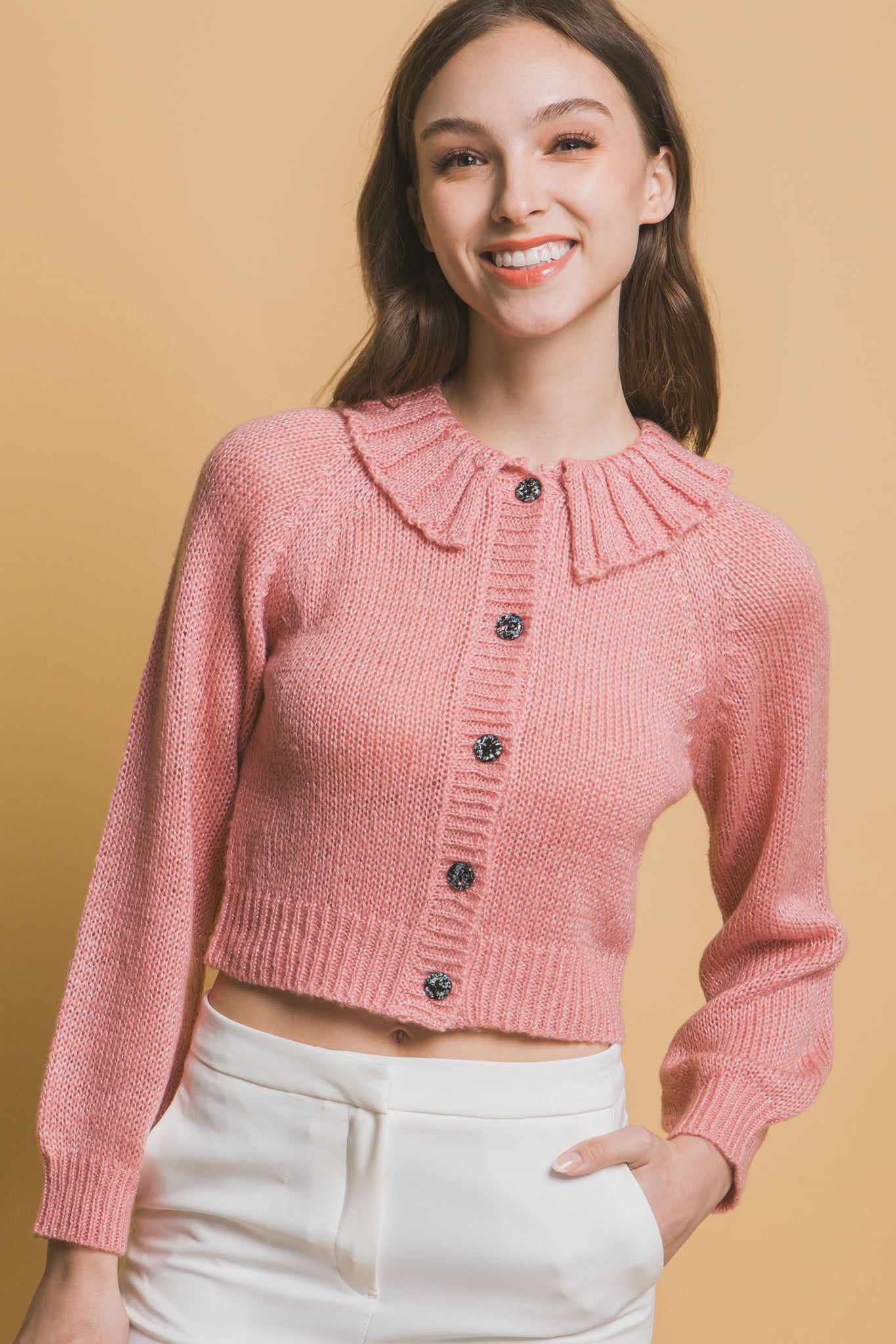 Short collard sweater - Pink