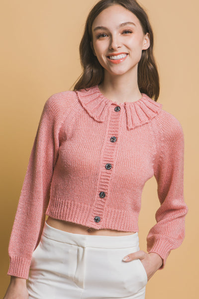 Short collard sweater - Pink