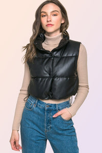 PU Faux Leather Puffer Vest with Snap Button