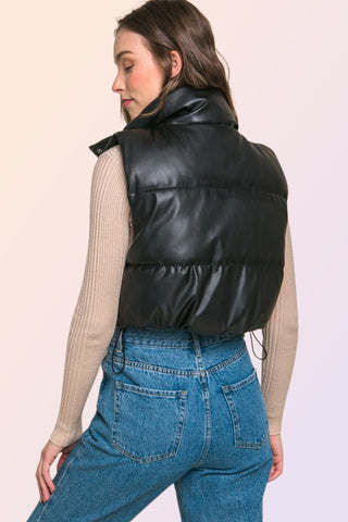 PU Faux Leather Puffer Vest with Snap Button