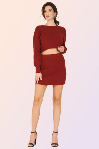 Ribbed knit crop top and skirt set