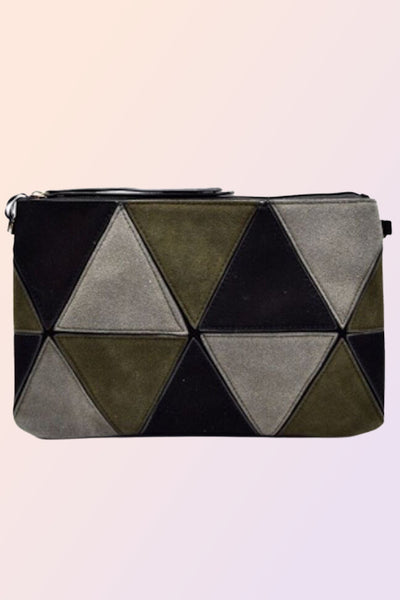 TRIANGLE PARK FAUX SUEDE CLUTCH