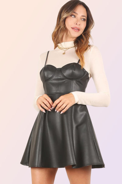 Vegan leather bustier mini dress