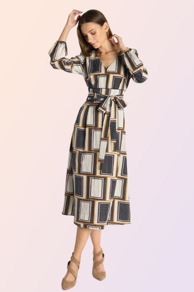 GLAMORGAN GEOMETRIC PRINT MIDI DRESS