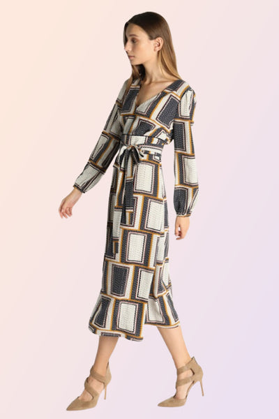 GLAMORGAN GEOMETRIC PRINT MIDI DRESS