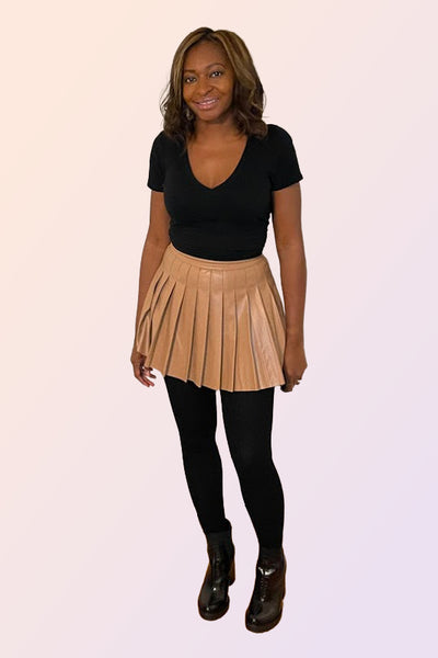 INDIO VEGAN LEATHER PLEATED MINI SKIRT