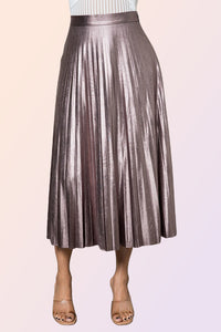 PAPHOS METALLIC PLEATED MIDI SKIRT