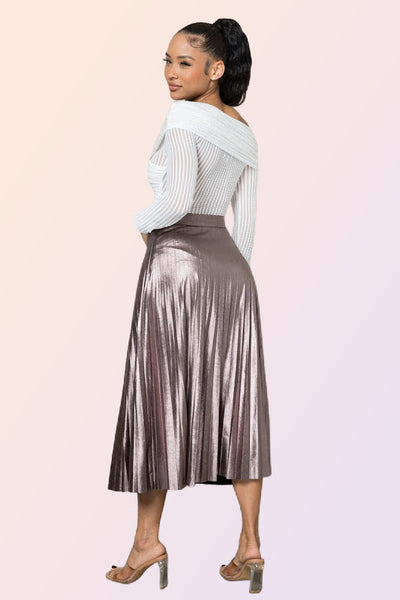 PAPHOS METALLIC PLEATED MIDI SKIRT